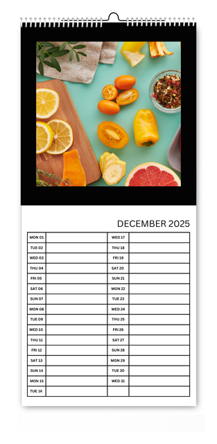 Simple Black and White 5.5x12 Kitchen Calendar