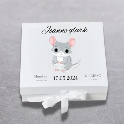 Personalised Baby Keepsake Box Mouse Memory Gift for Newborn & Baby Shower, Custom Name,Date