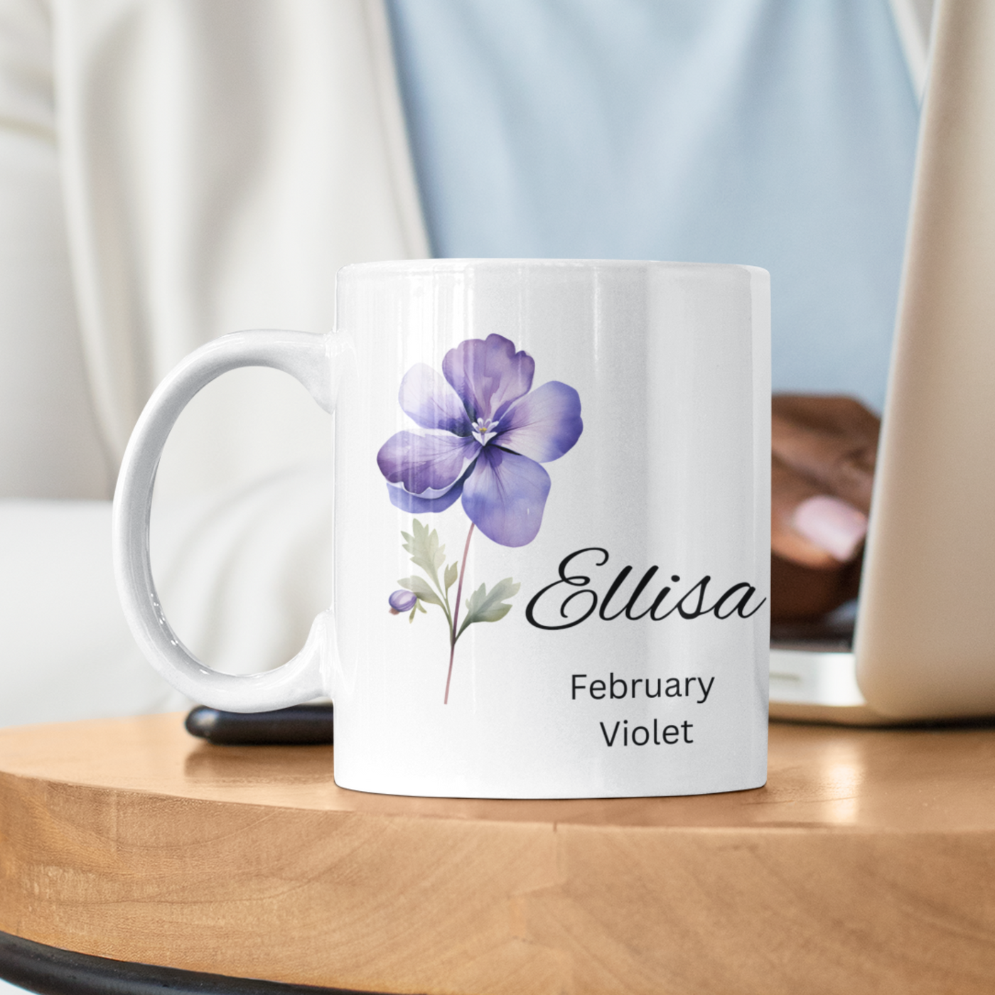 Birth Month Flower Coffee Mug, Personalized Ceramic Floral Mugs, Custom