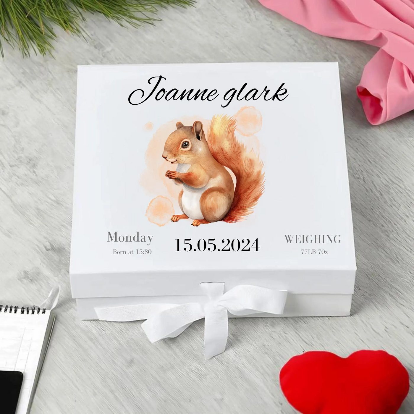 Personalized Baby Keepsake Box: Squirrel Memory Gift for Newborn & Baby Shower, Custom Name,Date. Perfect for Baby Gifts!