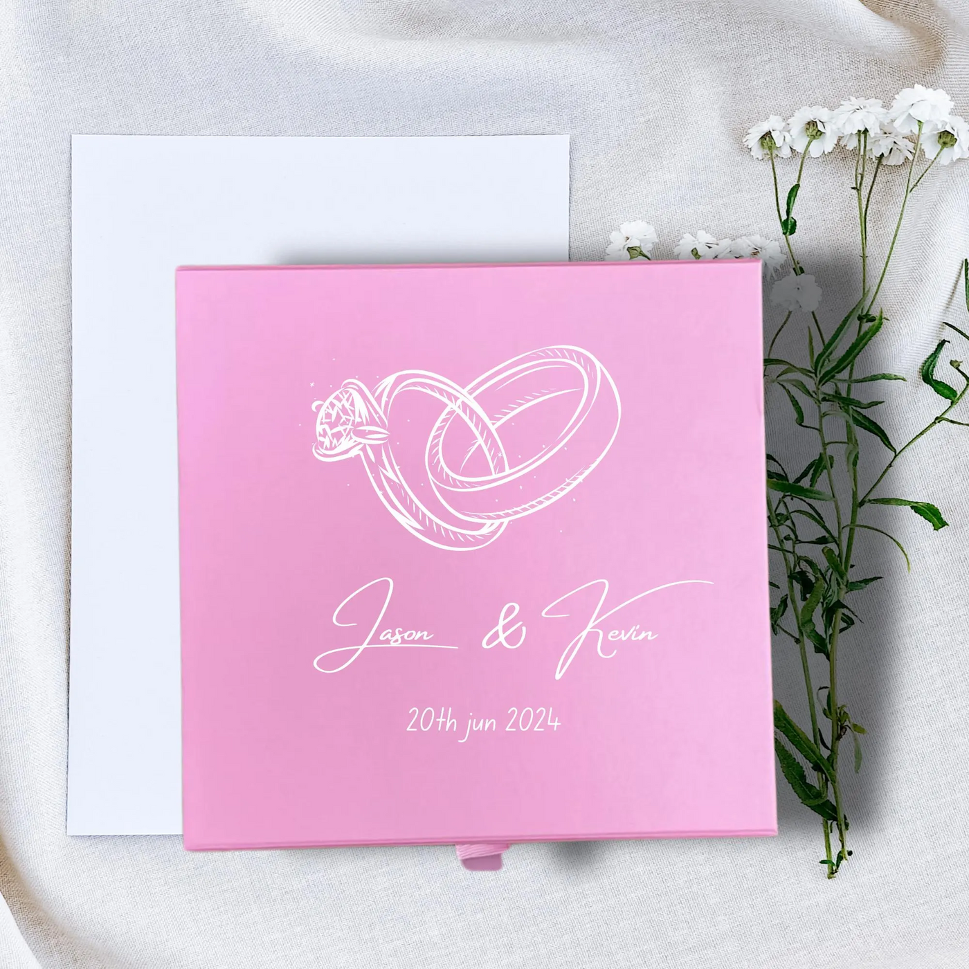 Personalized Wedding Rings Keepsake Box - Custom Pink Memory Gift