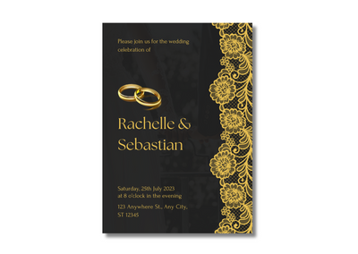 Black Gold Rings Wedding Invitation Card