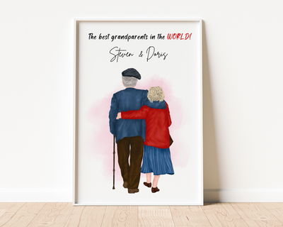 Christmas Gift for Grandparents, Custom Family Portrait Illustration, Grandma