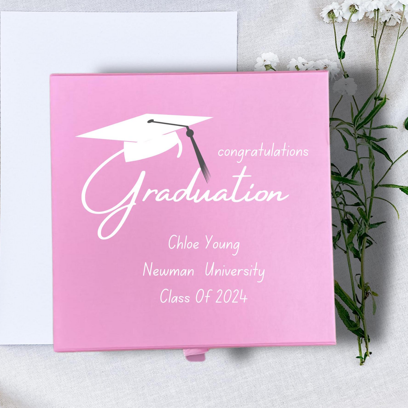 Personalized Graduation Keepsake Box - Pink Memory Gift for Her - Custom Graduation Gift Box - Graduation Memory Keepsake