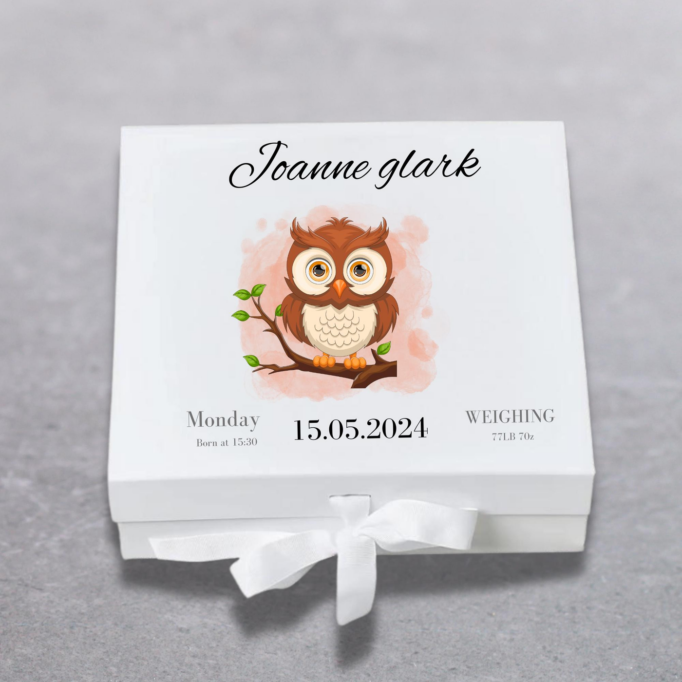 Personalised Baby Keepsake Box Owl Memory Gift for Newborn & Baby Shower, Custom Name,Date