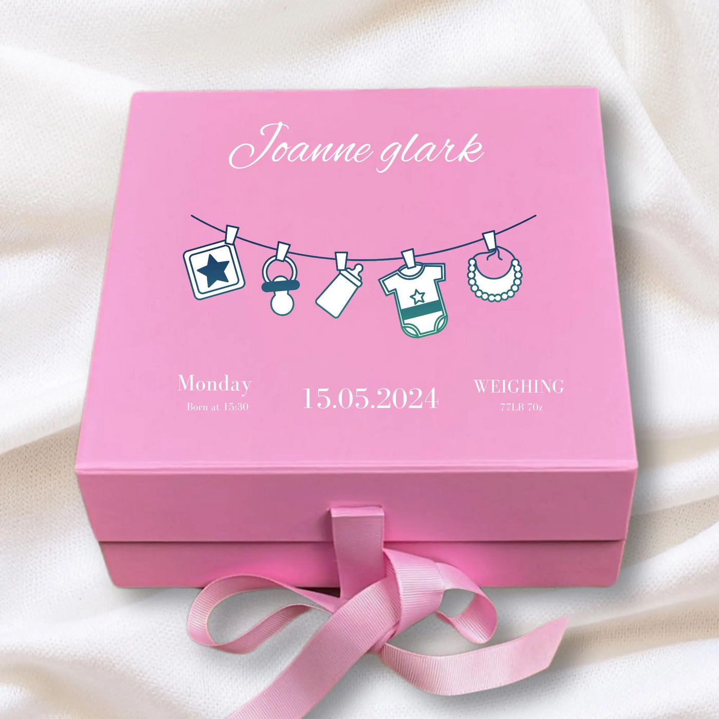 Personalized Baby Keepsake Pink Box Memory Gift for Newborn & Baby Shower, Custom Name,Date. Perfect for Baby Gifts!