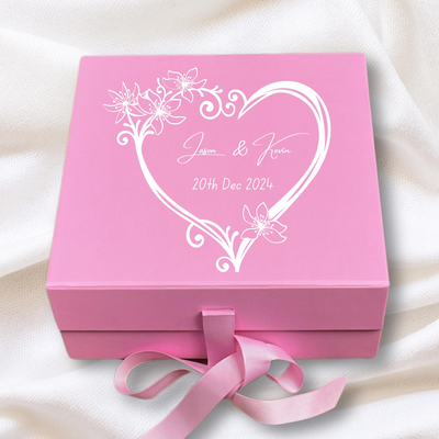 Personalized Wedding Floral love Keepsake Box - Custom Pink Memory Gift for Her -Keepsake - Perfect for Special Moments