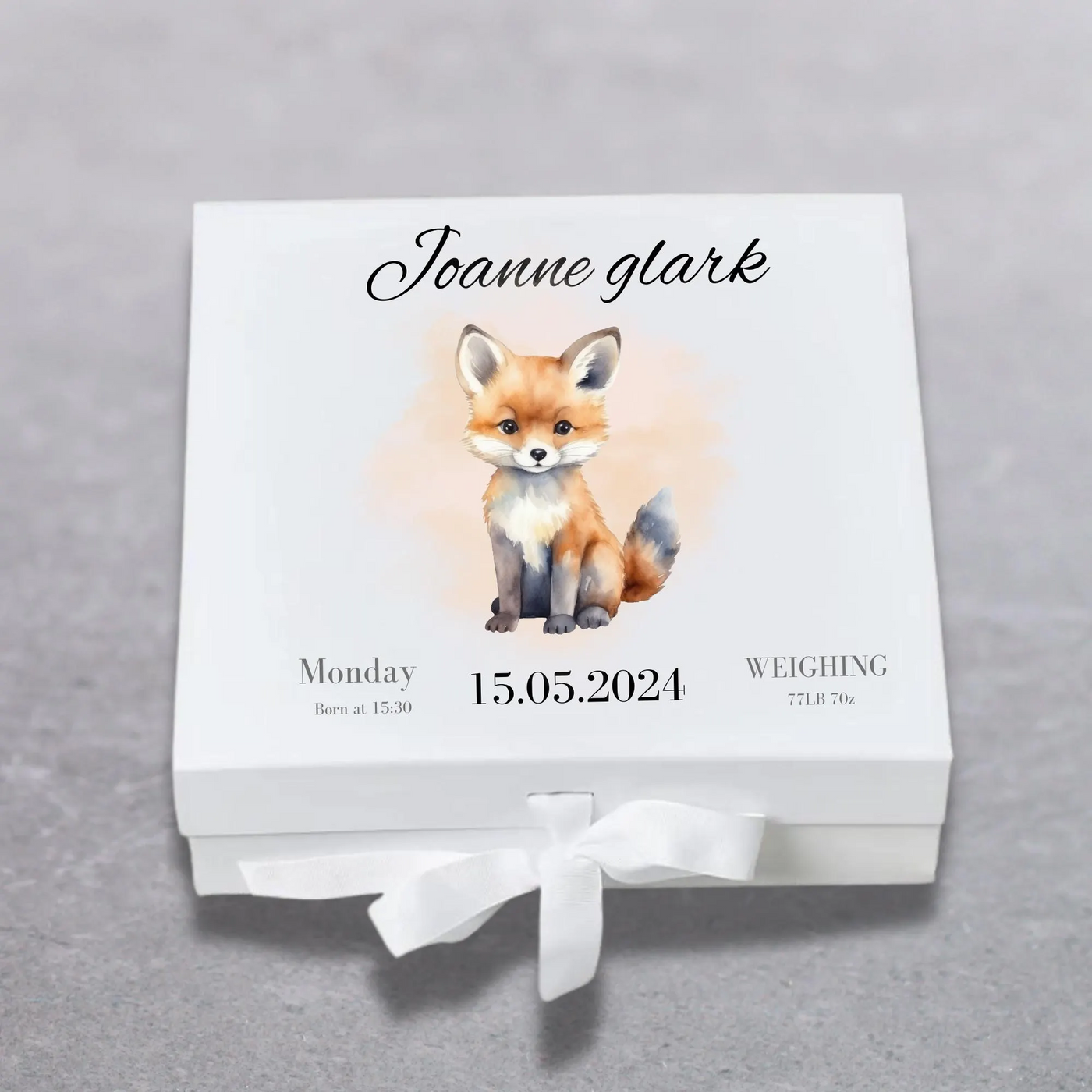 Personalised Baby Keepsake Box Fox Memory Gift for Newborn & Baby Shower, Custom Name,Date