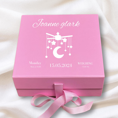 Personalized Baby Keepsake Pink Box Memory Gift for Newborn & Baby Shower, Custom Nfts!ame,Date.