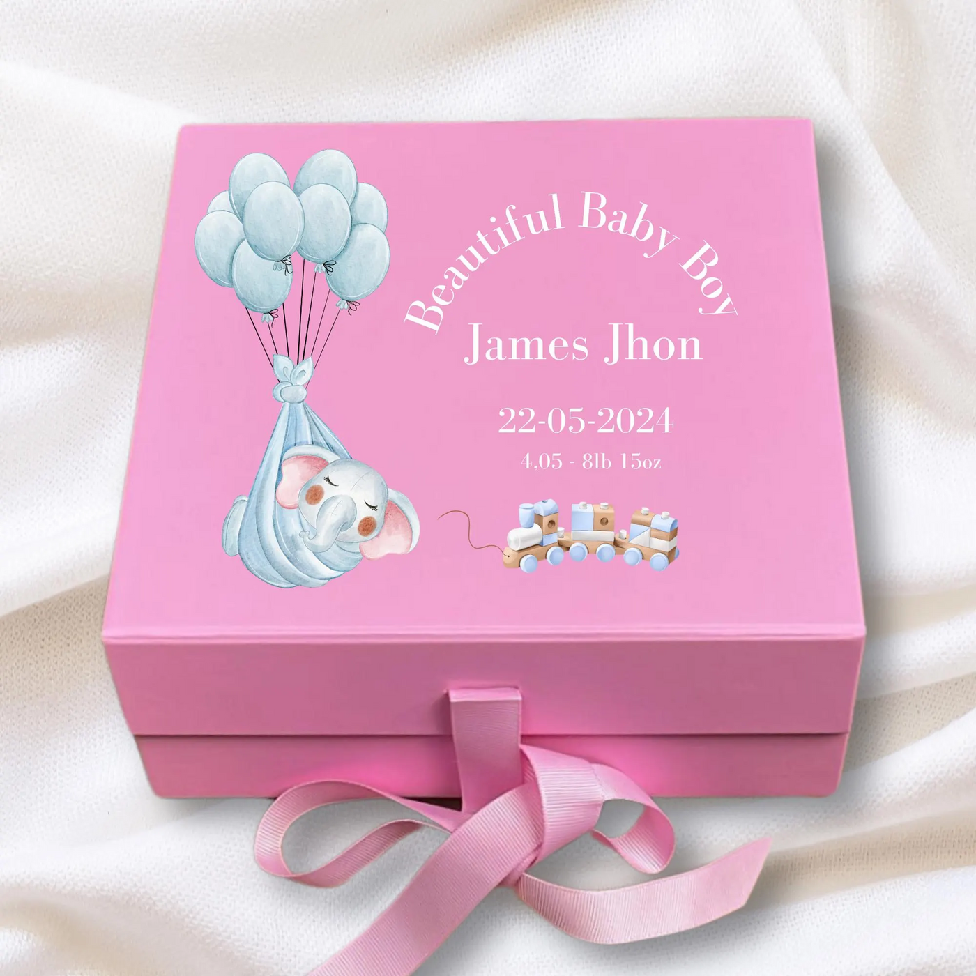 Personalized Baby Keepsake Pink Box Memory Gift for Newborn & Baby Shower, Custom Name,Date. Perfect for Baby Gifts!