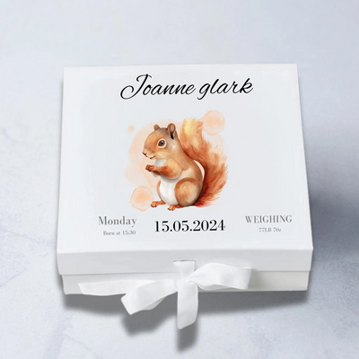 Personalized Baby Keepsake Box: Squirrel Memory Gift for Newborn & Baby Shower, Custom Name,Date. Perfect for Baby Gifts!