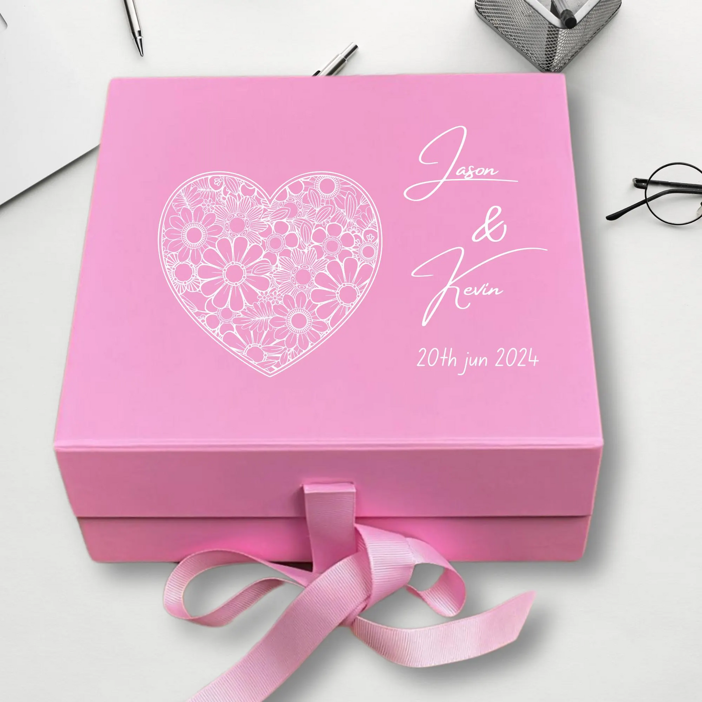 Personalized Wedding Love Keepsake Box - Custom Pink Memory Gift