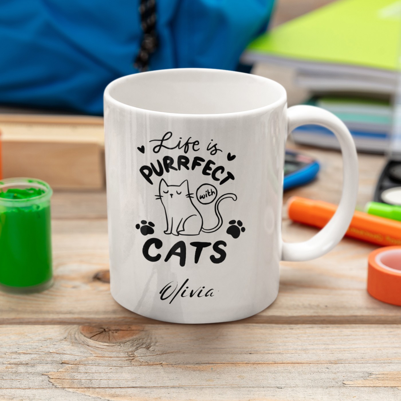 life is purrfect cats Ceramic Mug - Gift For Her - Personalised Mug