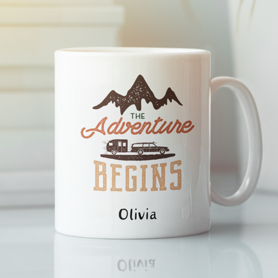 The Adventure Begins Ceramic Mug - Gift For Her - Personalised Mug