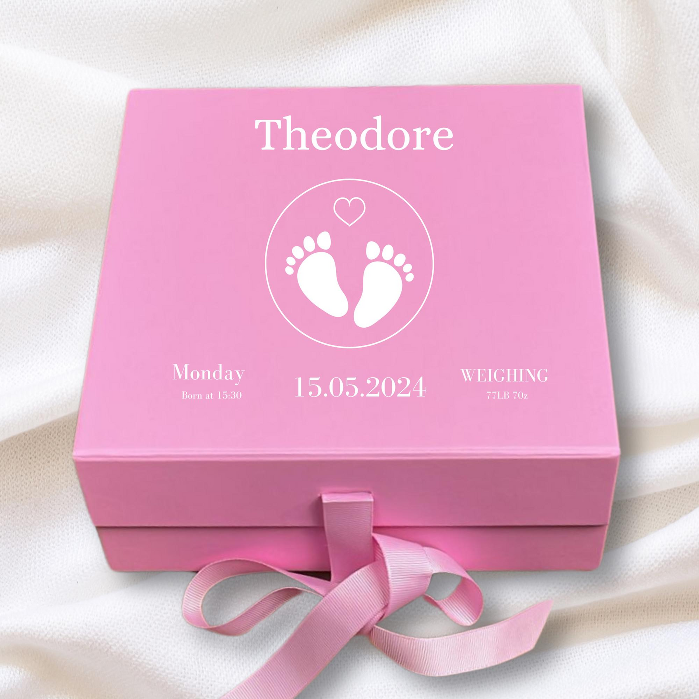 Personalized Baby Keepsake Pink Box Memory Gift for Newborn & Baby Shower, Custom Name,Date. Perfect for Baby Gifts!