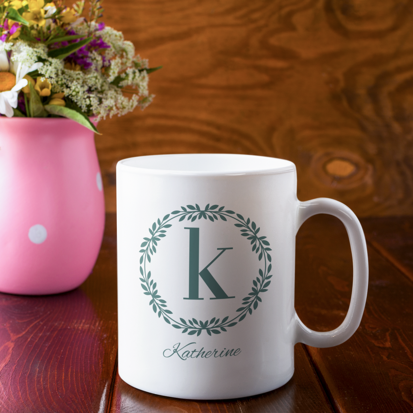 Floral  Name Ceramic Mug - Gift For Her - Personalised Mug