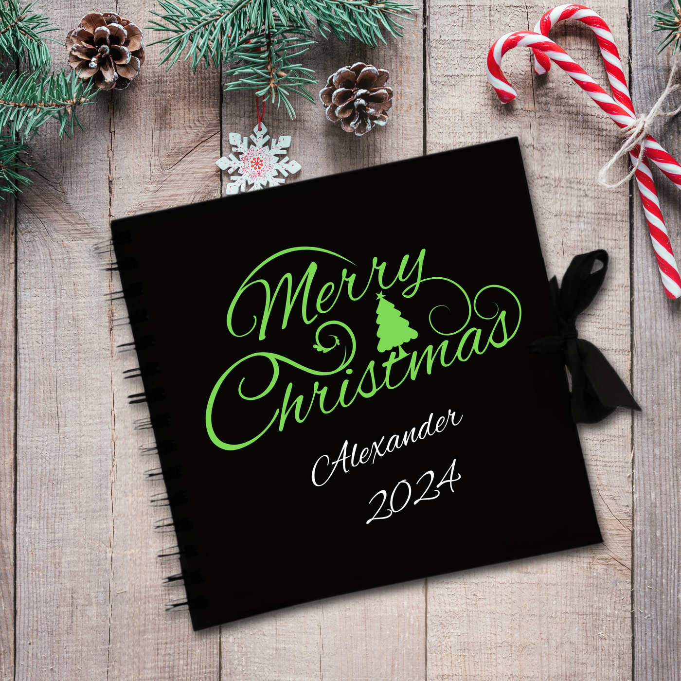 Merry Christmas Black Scrapbook Guest Book