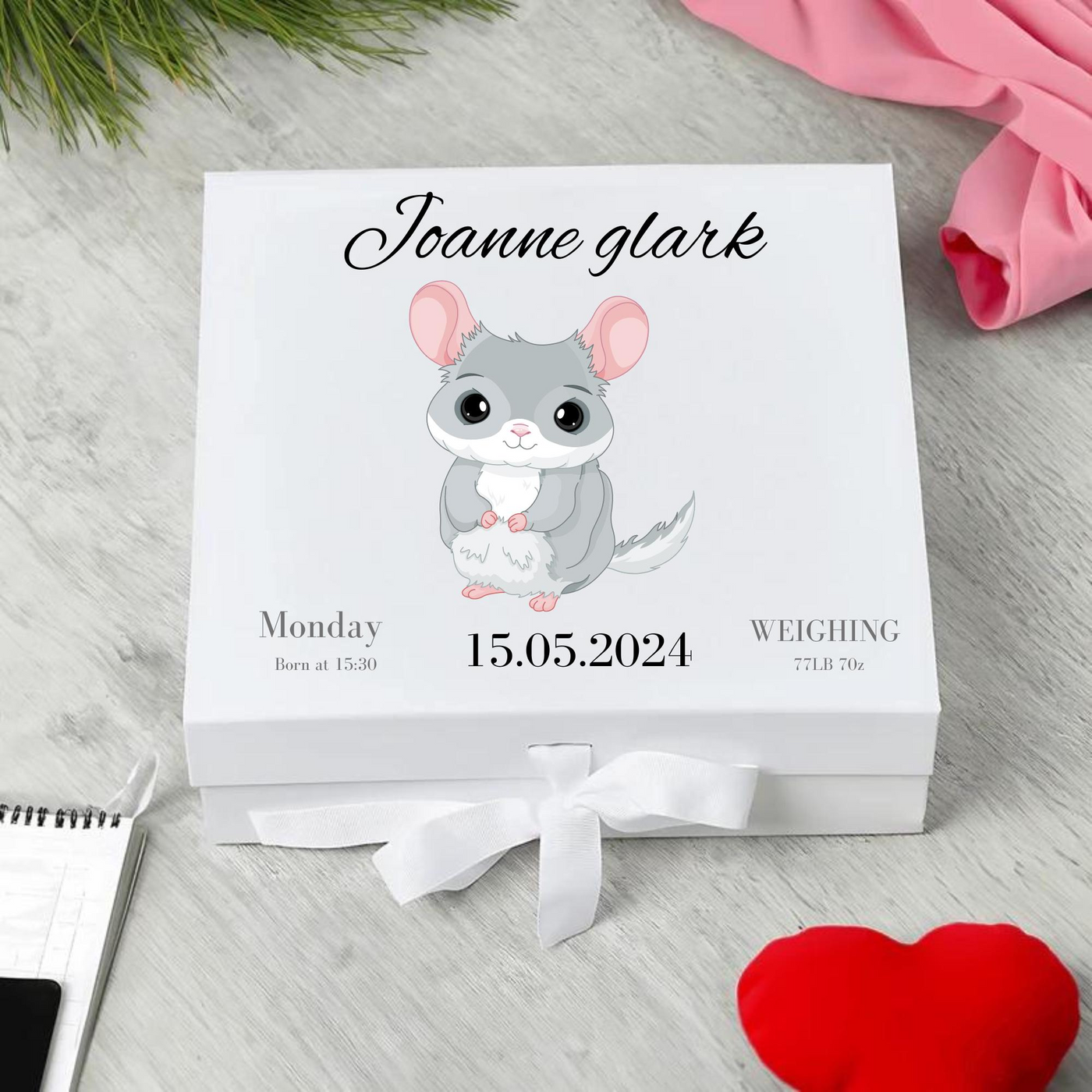 Personalised Baby Keepsake Box Mouse Memory Gift for Newborn & Baby Shower, Custom Name,Date