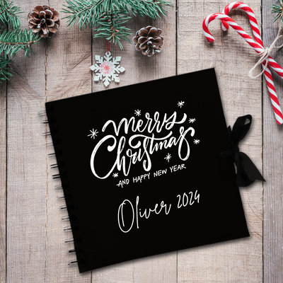 Merry Christmas Black Scrapbook Guest Book