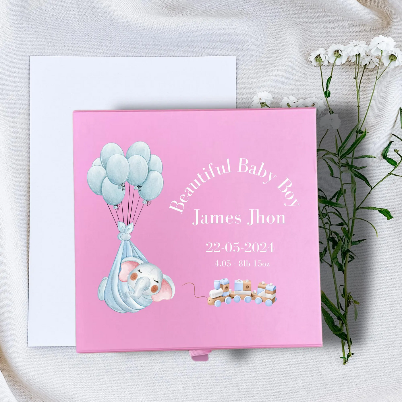 Personalized Baby Keepsake Pink Box Memory Gift for Newborn & Baby Shower, Custom Name,Date. Perfect for Baby Gifts!