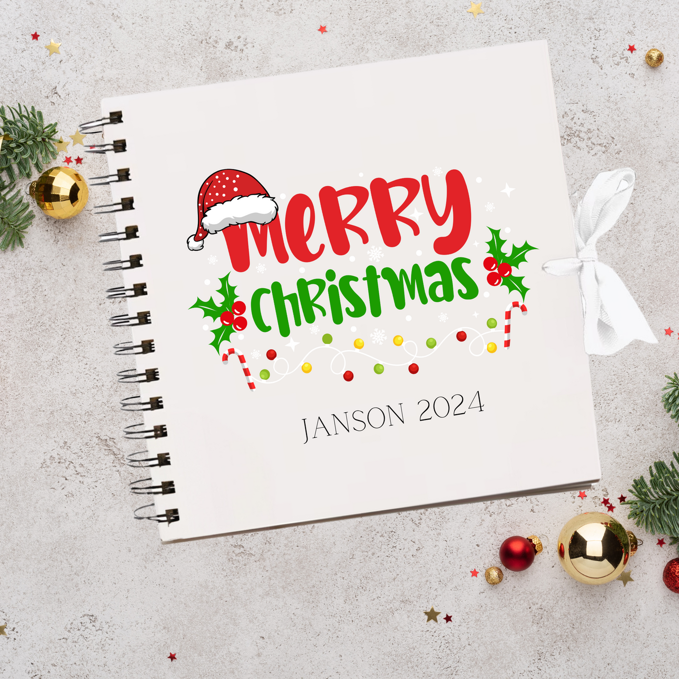 Merry  Christmas White  Scrapbook Guest Book