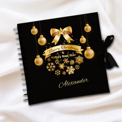 Merry Christmas & happy Newyear Black Scrapbook Guest Book