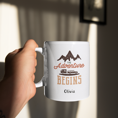 The Adventure Begins Ceramic Mug - Gift For Her - Personalised Mug