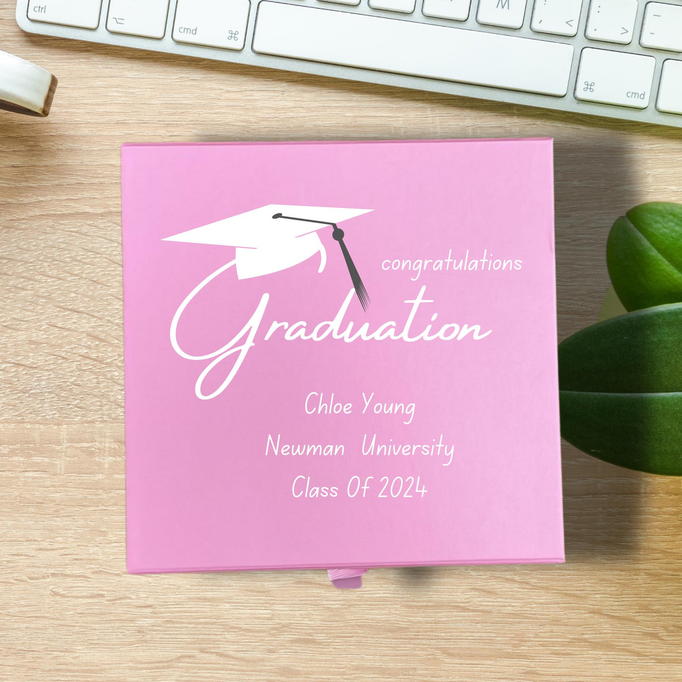 Personalized Graduation Keepsake Box - Pink Memory Gift for Her - Custom Graduation Gift Box - Graduation Memory Keepsake