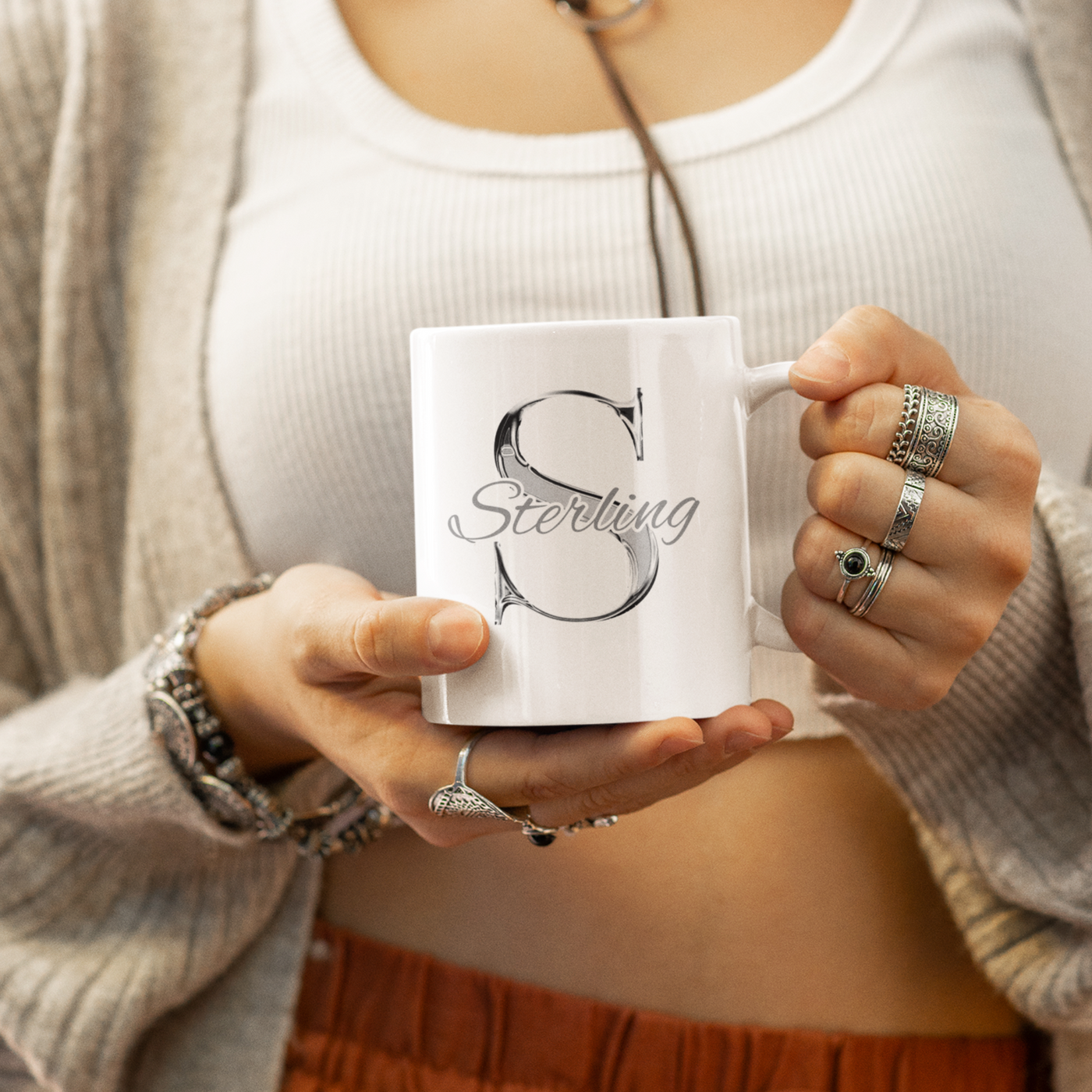 Silver Name  Ceramic Mug - Gift For Her - Personalised Mug