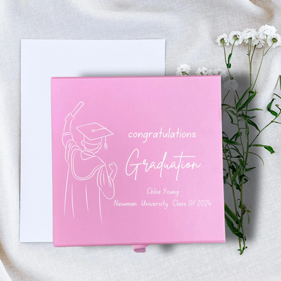 Personalized Graduation Keepsake Box - Pink Memory Gift for Her - Custom Graduation Gift Box - Graduation Memory Keepsake