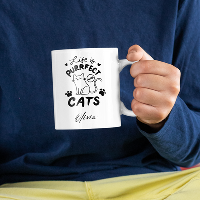 life is purrfect cats Ceramic Mug - Gift For Her - Personalised Mug