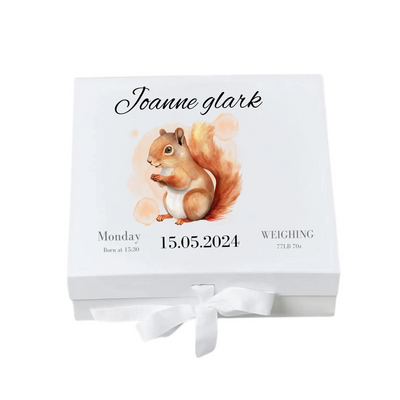 Personalized Baby Keepsake Box: Squirrel Memory Gift for Newborn & Baby Shower, Custom Name,Date. Perfect for Baby Gifts!