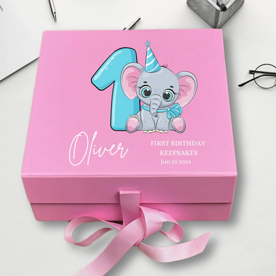 Personalized 1st Happy Birthday Keepsake Box - Custom Pink Keepsake - Perfect for Special Moments