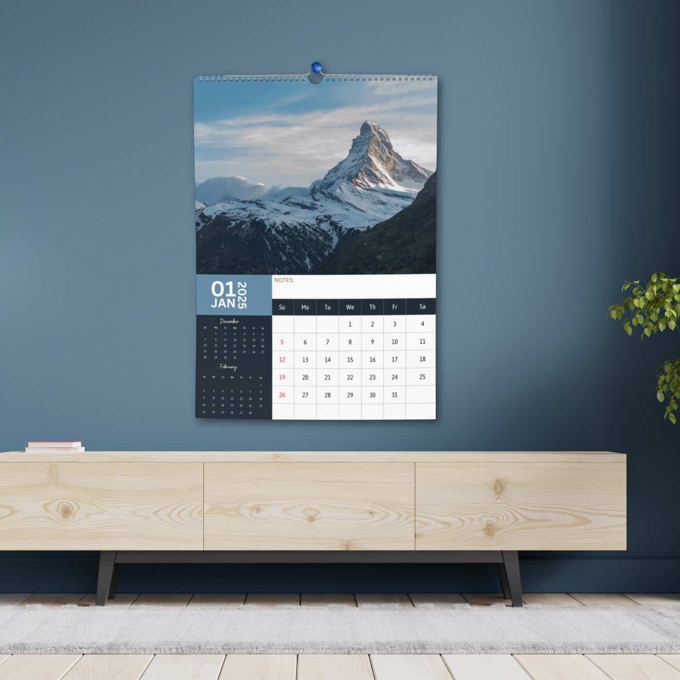 Mountains Calendar 2025 A3