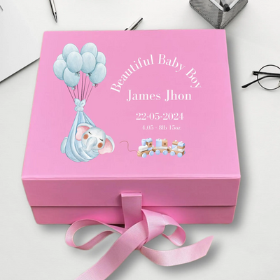 Personalized Baby Keepsake Pink Box Memory Gift for Newborn & Baby Shower, Custom Name,Date. Perfect for Baby Gifts!