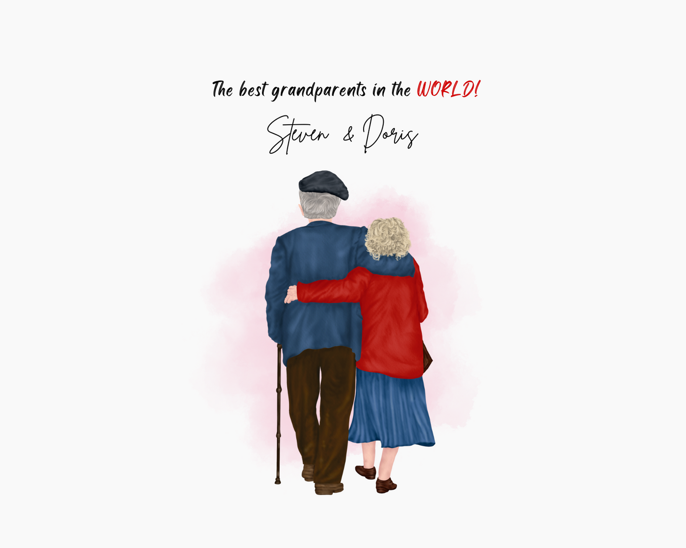 Christmas Gift for Grandparents, Custom Family Portrait Illustration, Grandma