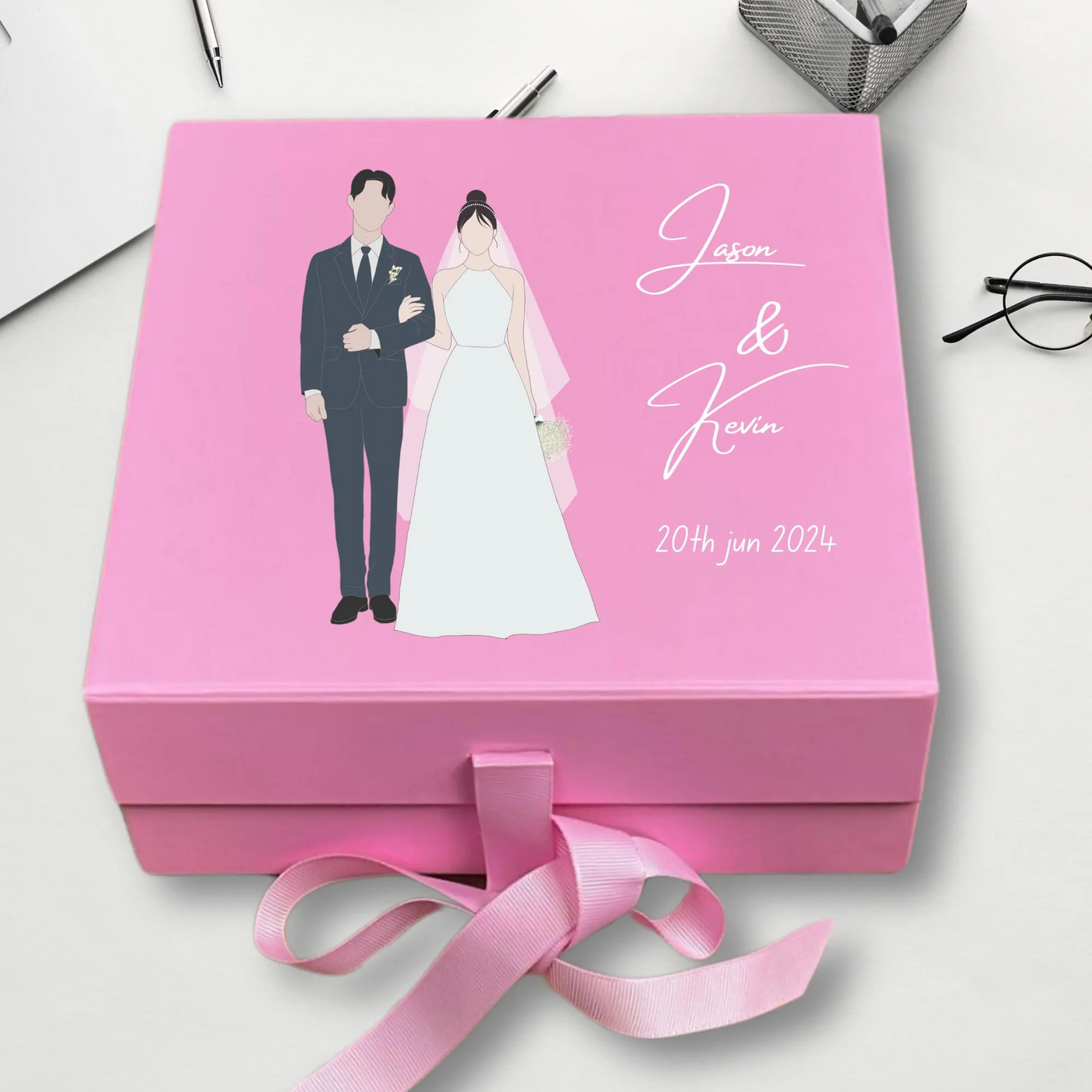 Personalized Wedding Keepsake Box - Custom Pink Memory Gift