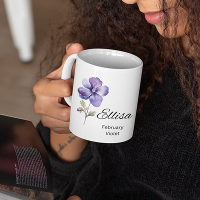 Birth Month Flower Coffee Mug, Personalized Ceramic Floral Mugs, Custom