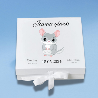 Personalised Baby Keepsake Box Mouse Memory Gift for Newborn & Baby Shower, Custom Name,Date