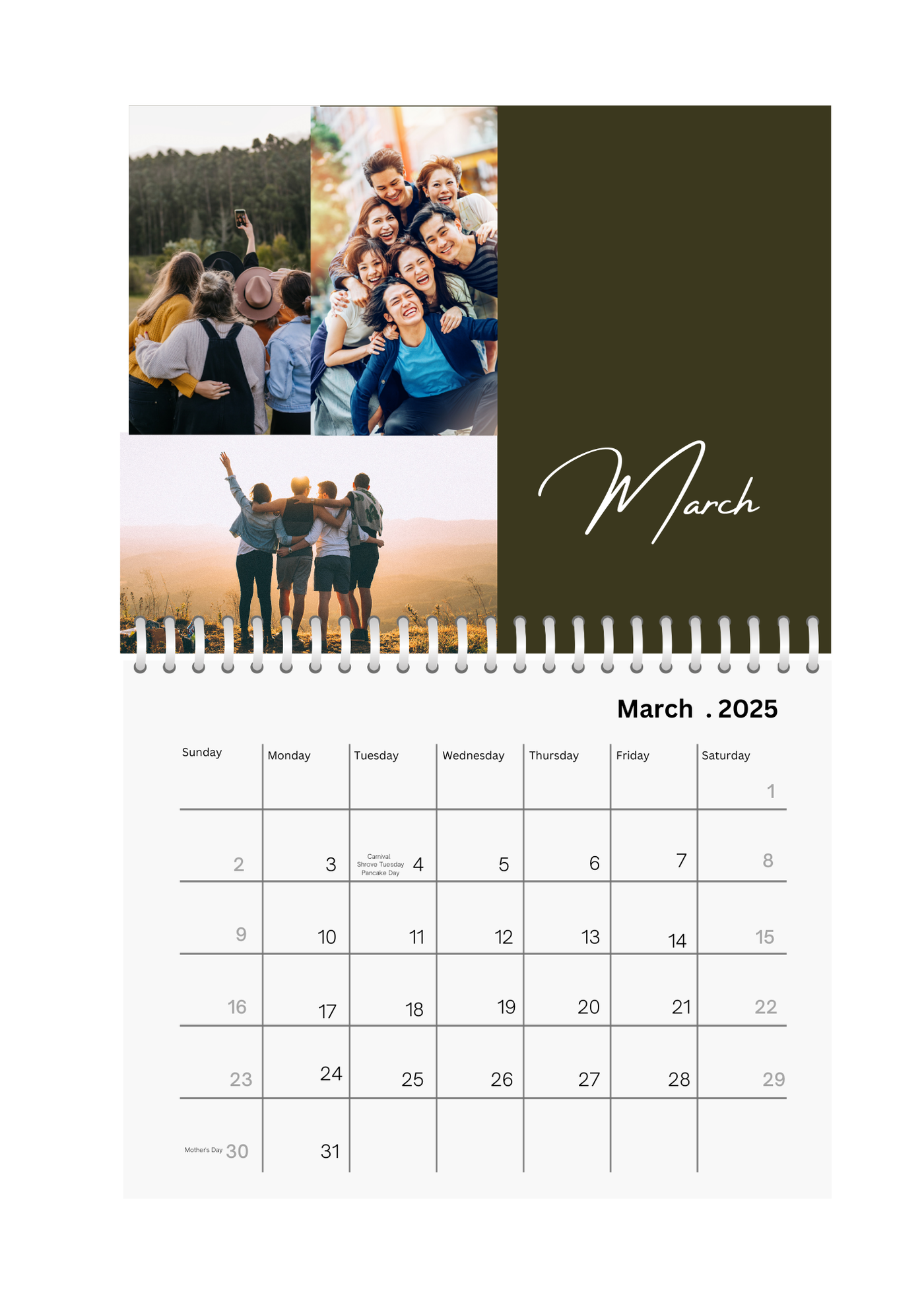 Color Block Seasonal Wall Photo Calendar 2025