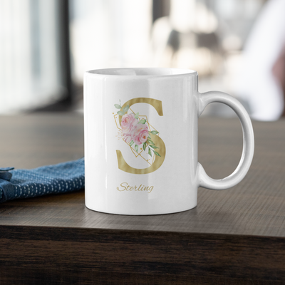 Floral  Gold Name Ceramic Mug - Gift For Her - Personalised Mug