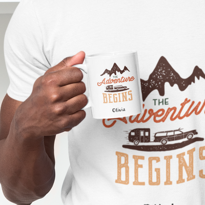 The Adventure Begins Ceramic Mug - Gift For Her - Personalised Mug