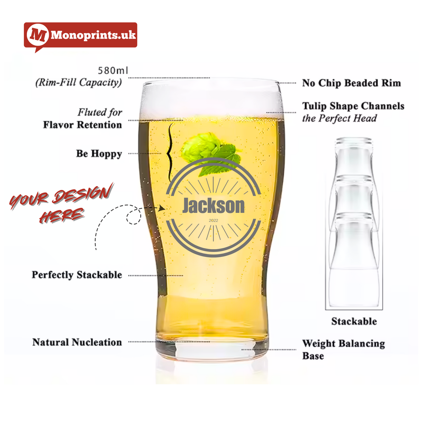 Premium Beer Pint Glass - Stylish, Perfect for Home & Bar Use