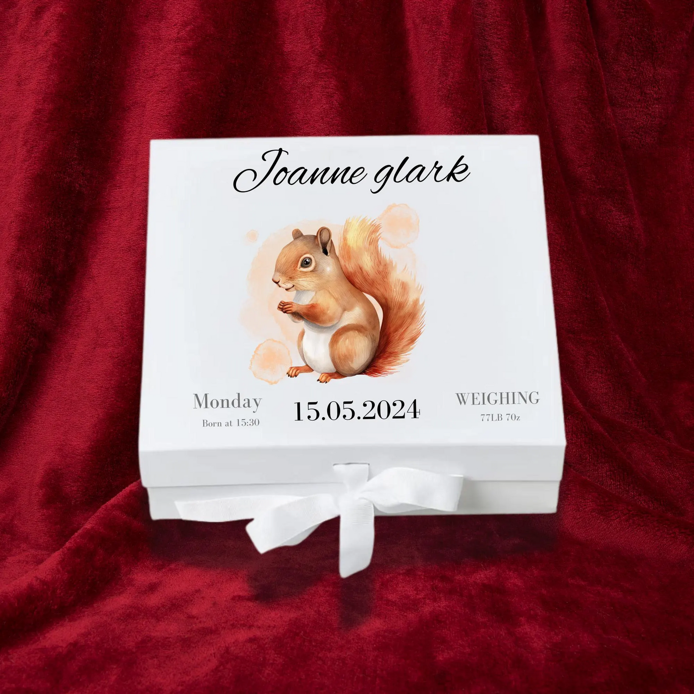 Personalized Baby Keepsake Box: Squirrel Memory Gift for Newborn & Baby Shower, Custom Name,Date. Perfect for Baby Gifts!