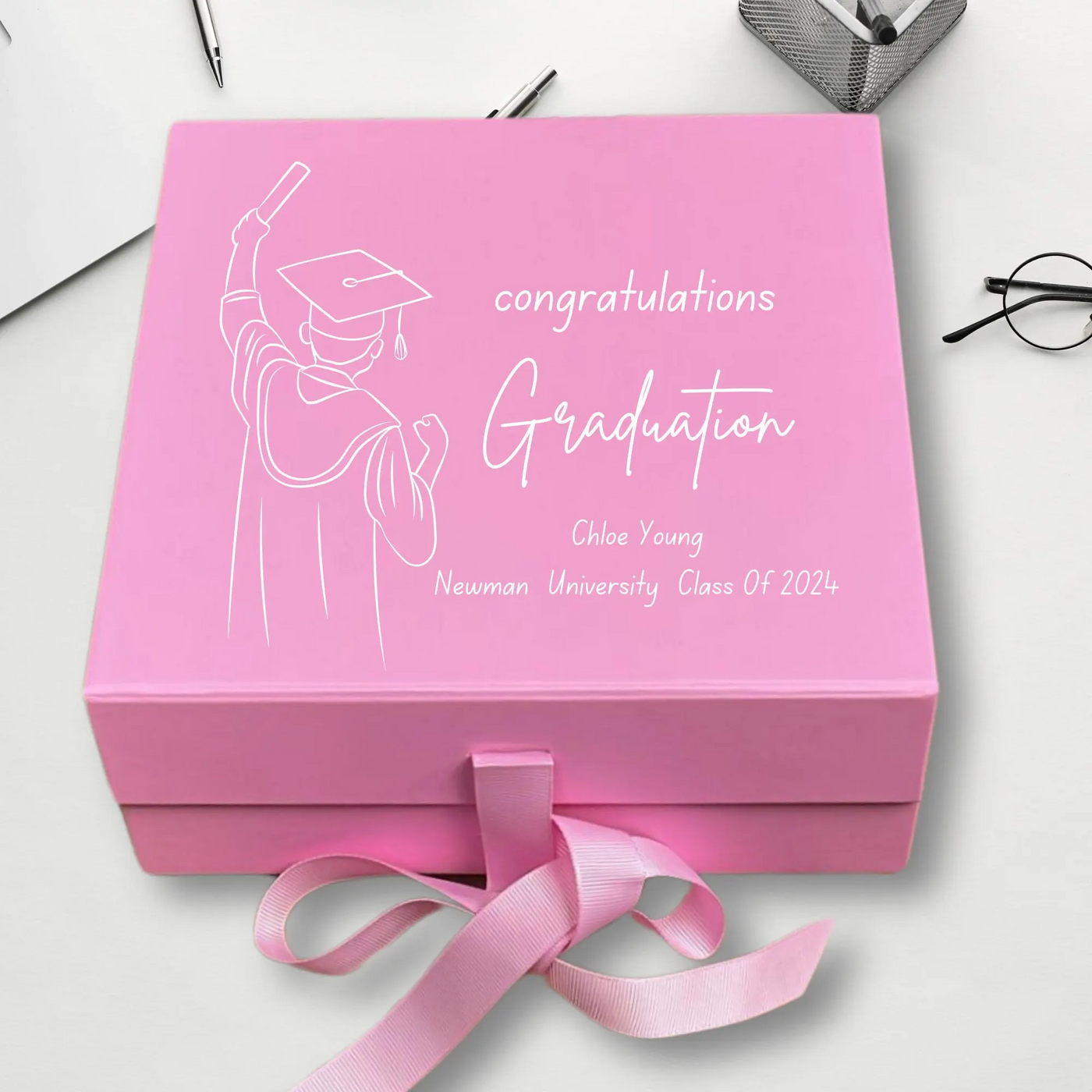 Personalized Graduation Keepsake Box - Pink Memory Gift for Her - Custom Graduation Gift Box - Graduation Memory Keepsake