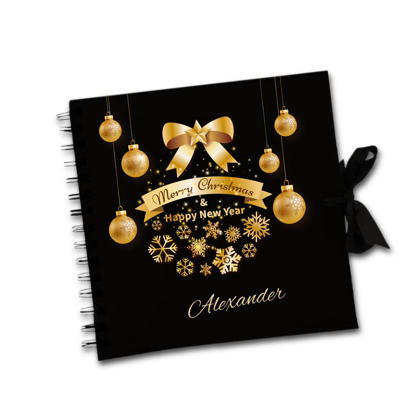 Merry Christmas & happy Newyear Black Scrapbook Guest Book