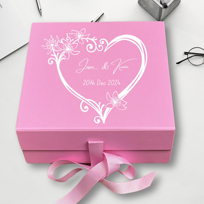 Personalized Wedding Floral love Keepsake Box - Custom Pink Memory Gift for Her -Keepsake - Perfect for Special Moments