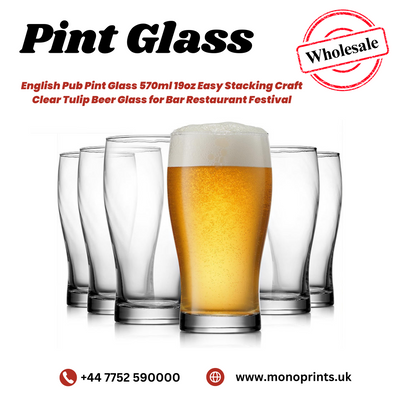 Pint Glass 570ml 19oz Easy Stacking Craft Clear Tulip Beer Glass for Bar Restaurant