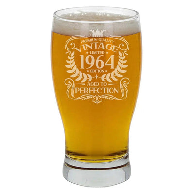 Vintage 1964 Beer Pint Glass & Coaster Set: 60th Birthday Gift – Aged to Perfection