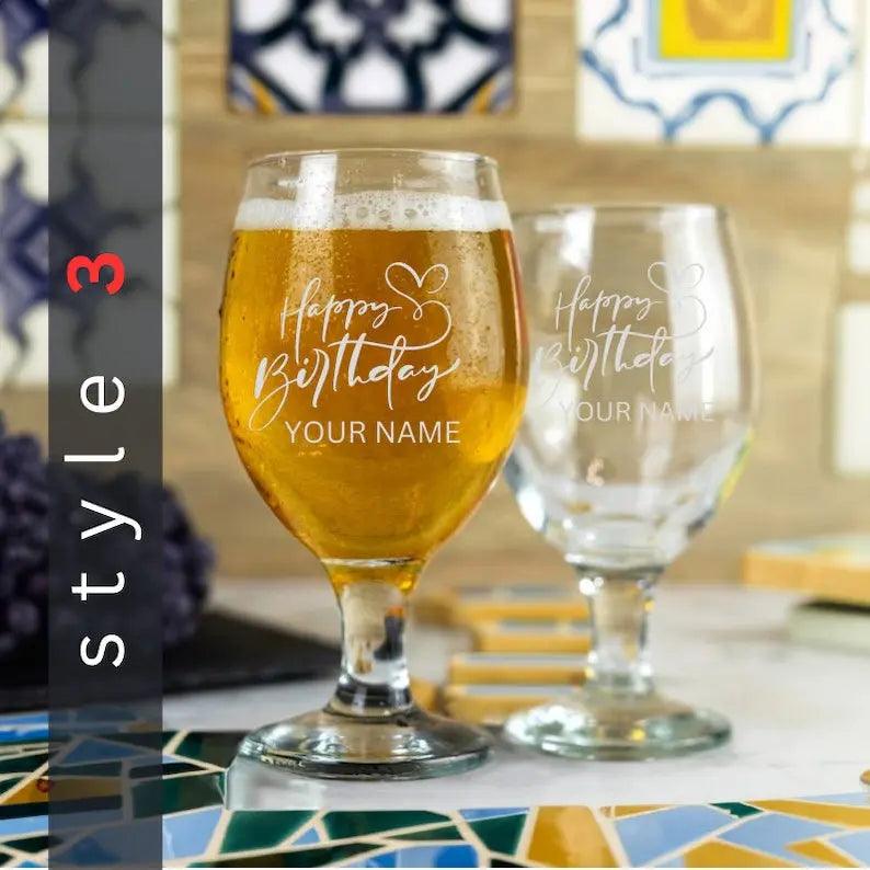 Personalized Stemmed Beer Glass: Engraved Custom Gift for Him